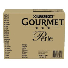 Gourmet Perle Mini Fillets in Jelly Country Medley Wet Cat Food Pouches; for Adult and Senior Cats (Turkey,Trout,Duck,Game) 96x85g