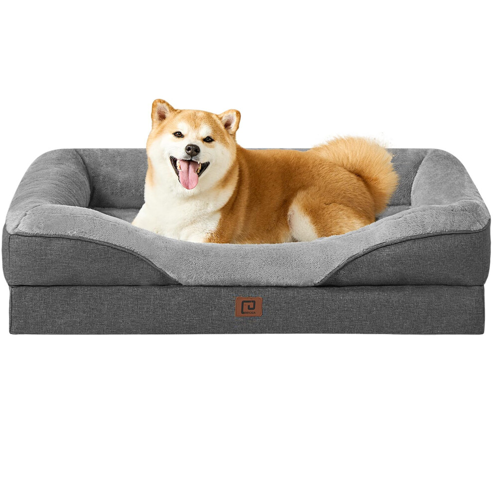 EHEYCIGA Memory Foam Dog Beds Large, Orthopedic Dog Beds Sofa with Sides and Waterproof Liner, Pet Couch with Washable Removable Cover and Non-Slip