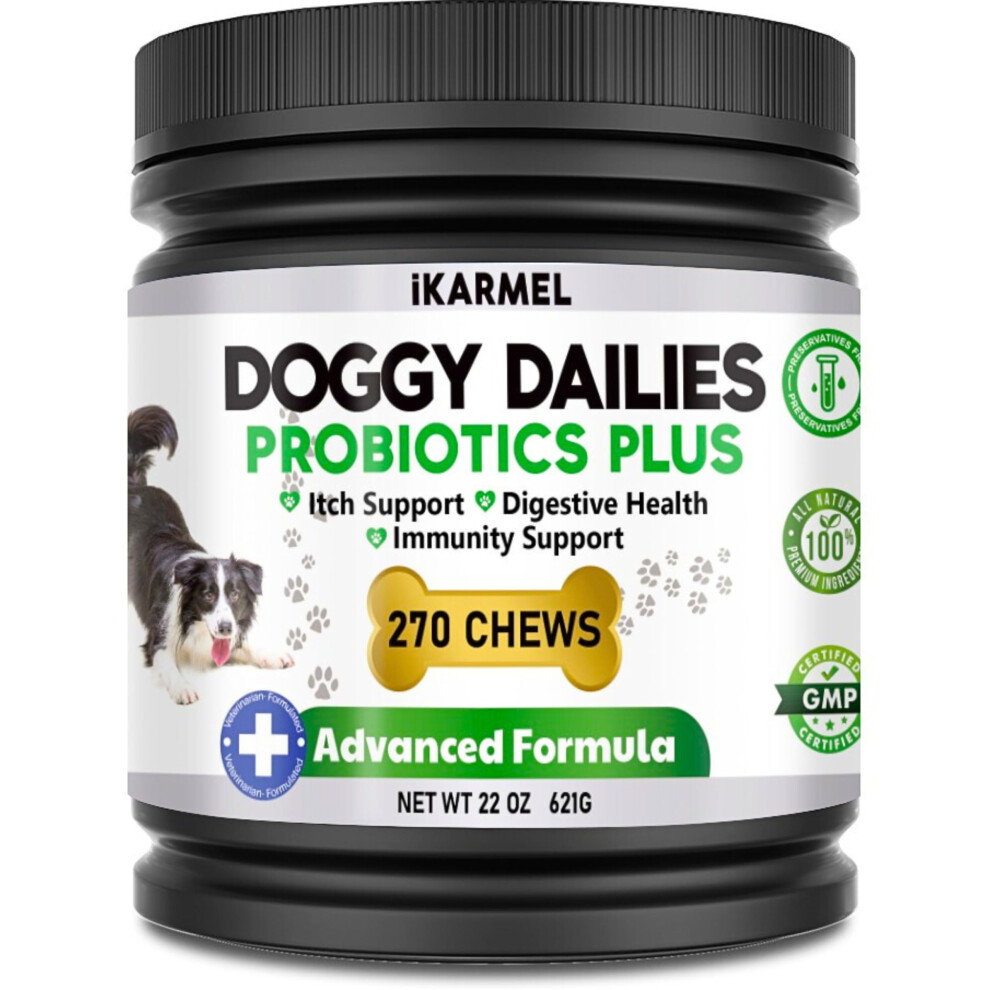 Ikarmel Doggy Dailies Probiotics For Dogs - Canine Supplements For Digestive And Immunity Support - Skin Health And Itch Support - Vitamin Treats