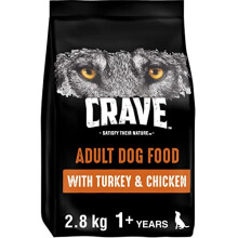 Crave Turkey & Chicken 3 x 2.8 kg Bags, Premium Adult Dry Dog Food with high Protein, Grain-free