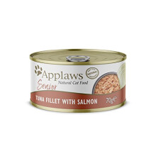 Applaws Natural Senior Wet Cat Food,Tuna with Salmon in a Soft Mousse Jelly 70g Tin (Pack of 24 x 70g Tins)