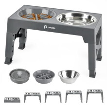 Petace Elevated Dog Bowls for Large Dogs, Raised Dog Bowl Stand with 2 Slow Feeder Bowl & Stainless Steel Dog Bowl, 5 Heights Adjustable for Small