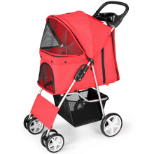 Display4top Pet Travel Stroller Dog Cat Pushchair Pram Jogger Buggy with 4 Wheels (Red)