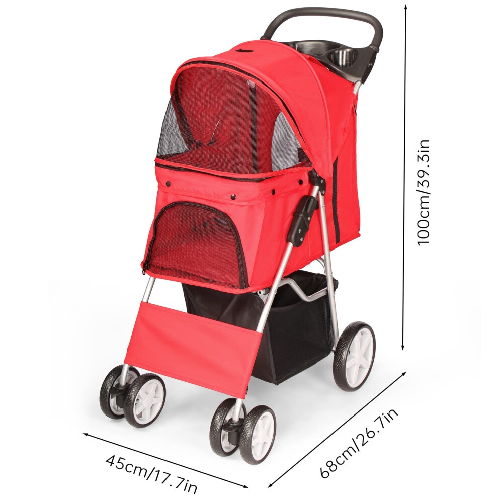 Display4top Pet Travel Stroller Dog Cat Pushchair Pram Jogger Buggy with 4 Wheels Red on OnBuy