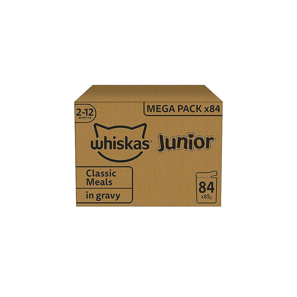 Whiskas Junior Classic Selection in Gravy 84 Pouches, Wet Kitten & Cat Food, Selection of Beef, Lamb, Chicken & Poultry, Megapack (84 x 85 g)