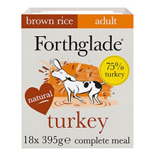 Forthglade Complete Natural Wet Dog Food - Turkey & Vegetables with Brown Rice (18 x 395g) Trays - Adult Dog Food 1 Year+