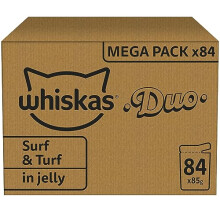 Whiskas 1+ Adult Tasty Duo in Jelly 84 Pouches, Adult Wet Cat Food, Surf & Turf, Megapack (84 x 85 g)