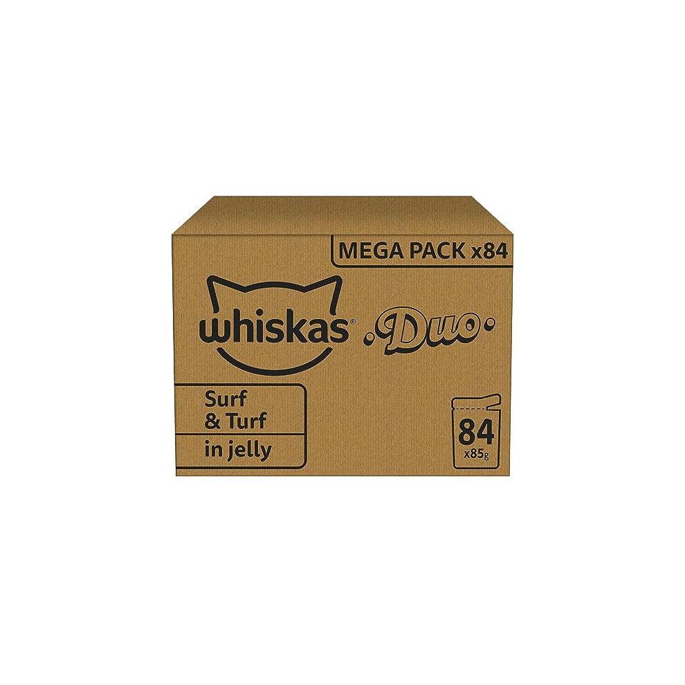 Whiskas 1+ Adult Tasty Duo in Jelly 84 Pouches, Adult Wet Cat Food, Surf & Turf, Megapack (84 x 85 g)