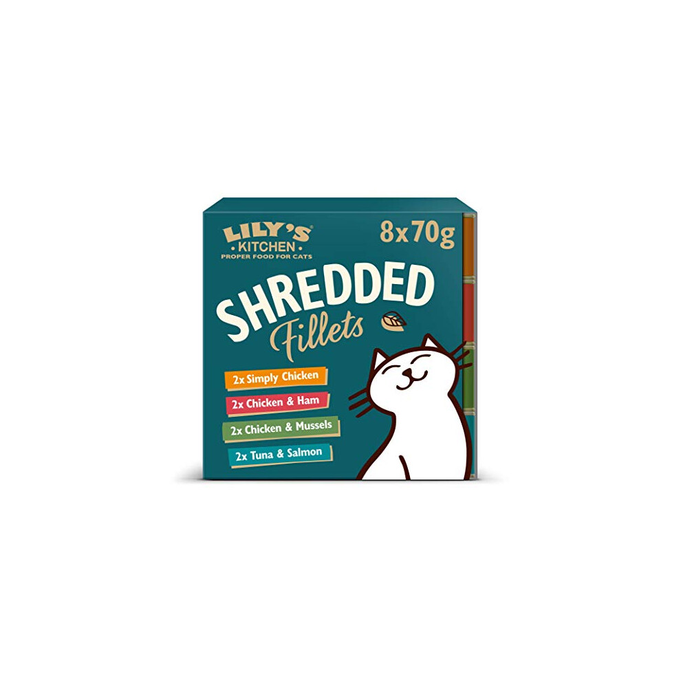 Lily's Kitchen Shredded Fillets Multipack - Grain Free Adult Wet Cat Food (4 Packs x 8 Tins x 70 g)