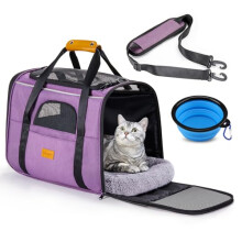Morpilot Cat Carrier - Airline Approved Pet Carrier, Portable Dog Bag with Breathable Mesh, Adjustable Shoulder Strap, and Bowl - Small Travel Cage in