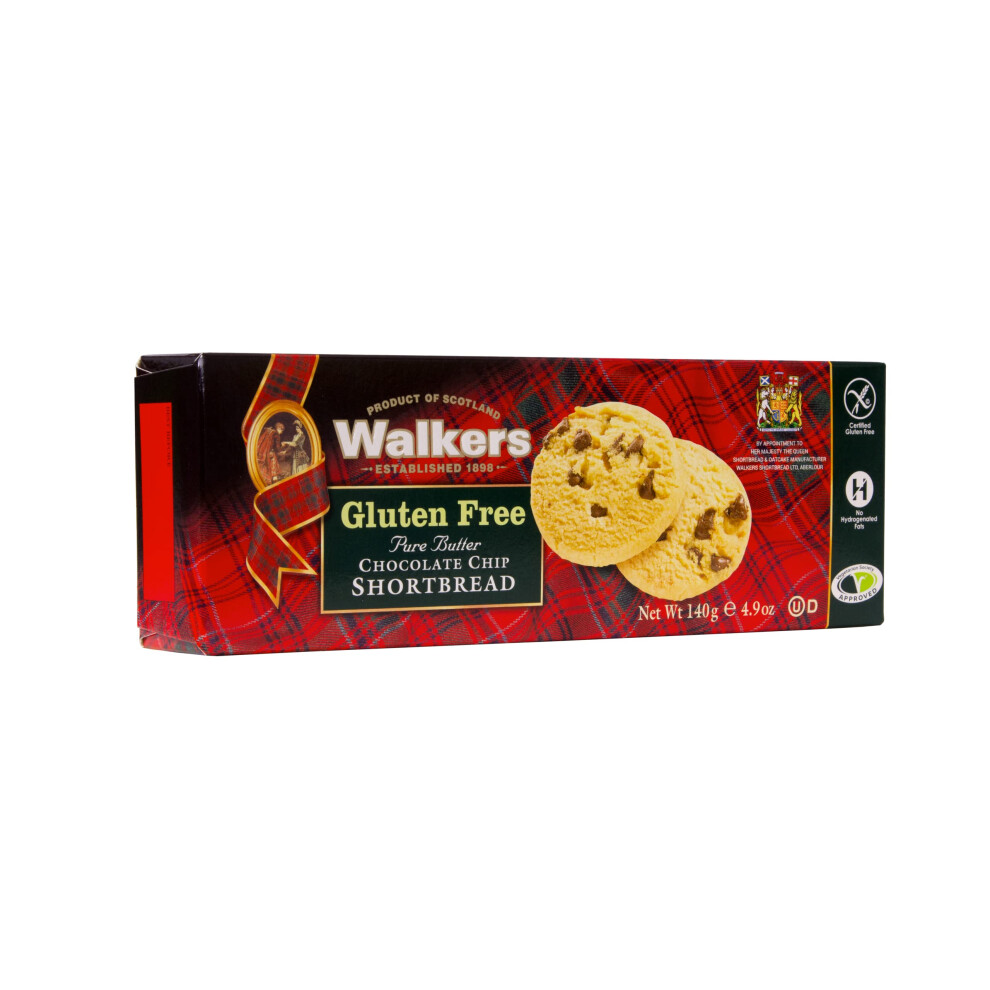 Walkers Shortbread Gluten Free Chocolate Chip Rounds, Traditional Pure Butter Scottish Recipe, 140G (Pack Of 12)