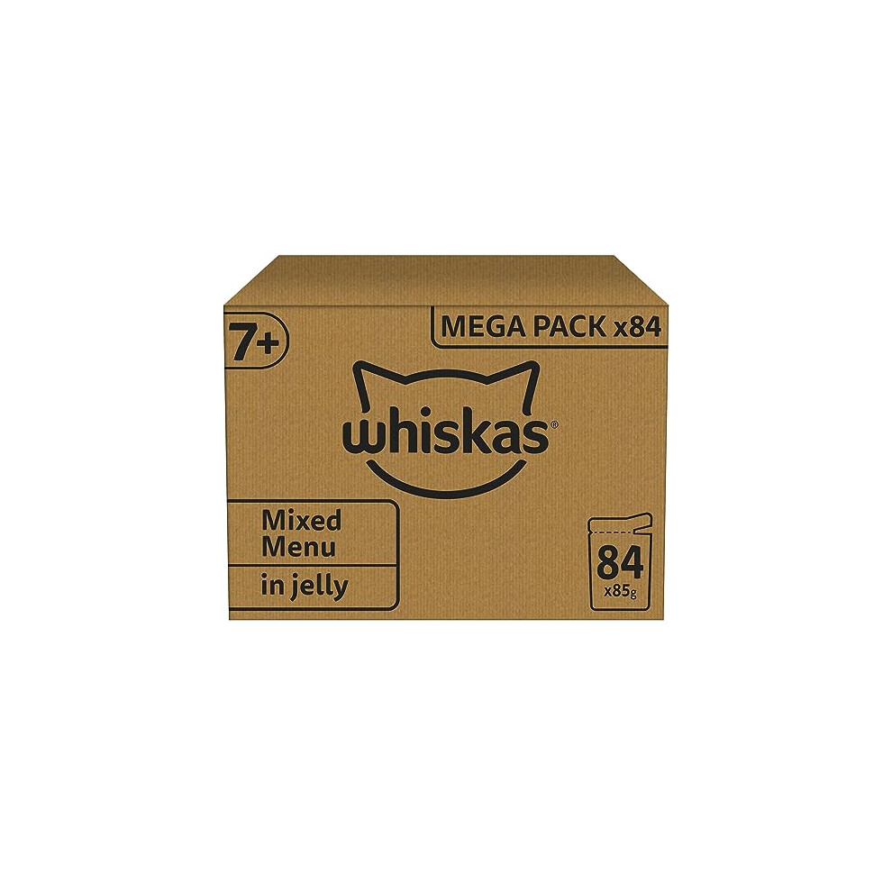 Whiskas 7+ Senior Mixed Selection in Jelly 84 Pouches, Senior Wet Cat Food, Megapack (84 x 85 g)