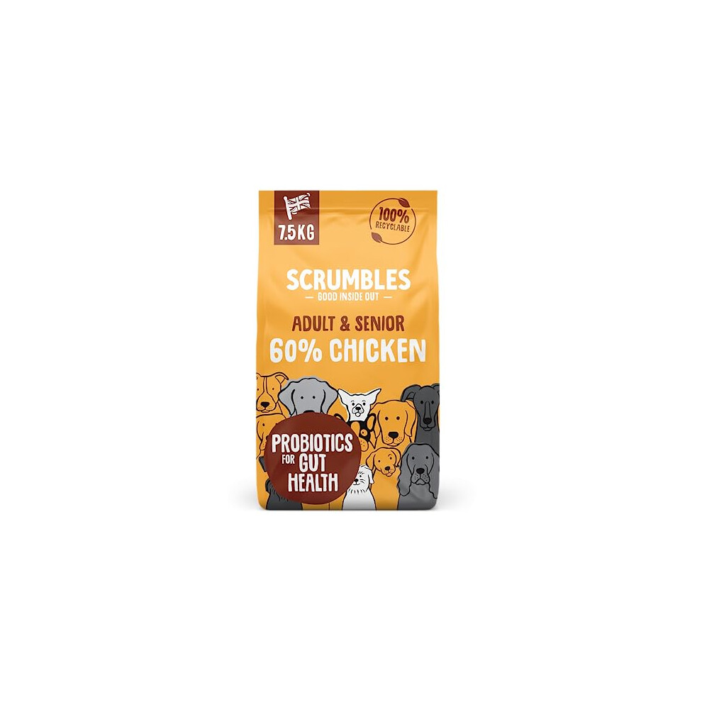 Scrumbles Natural Dry Dog Food, Gluten Free Recipe With Fresh Chicken, For Adults And Senior Breeds, 7.5Kg Bag