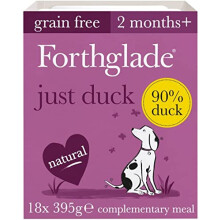Forthglade Complementary Natural Wet Dog Food - Grain Free Just Duck with vegetables (18 x 395g) Trays - 90% Duck Dog Food for Puppy, Adult & Senior