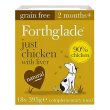 Forthglade Complementary Natural Wet Dog Food - Grain Free Just Chicken with Liver & Vegetables (18 x 395g) Trays - 90% Chicken Dog Food for Puppy,