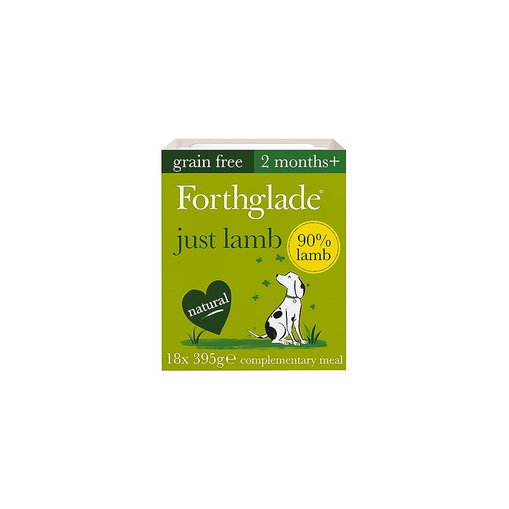 Forthglade Complementary Natural Wet Dog Food - Grain Free Just Lamb with vegetables (18 x 395g) Trays - 90% Lamb Dog Food for Puppy, Adult & Senior