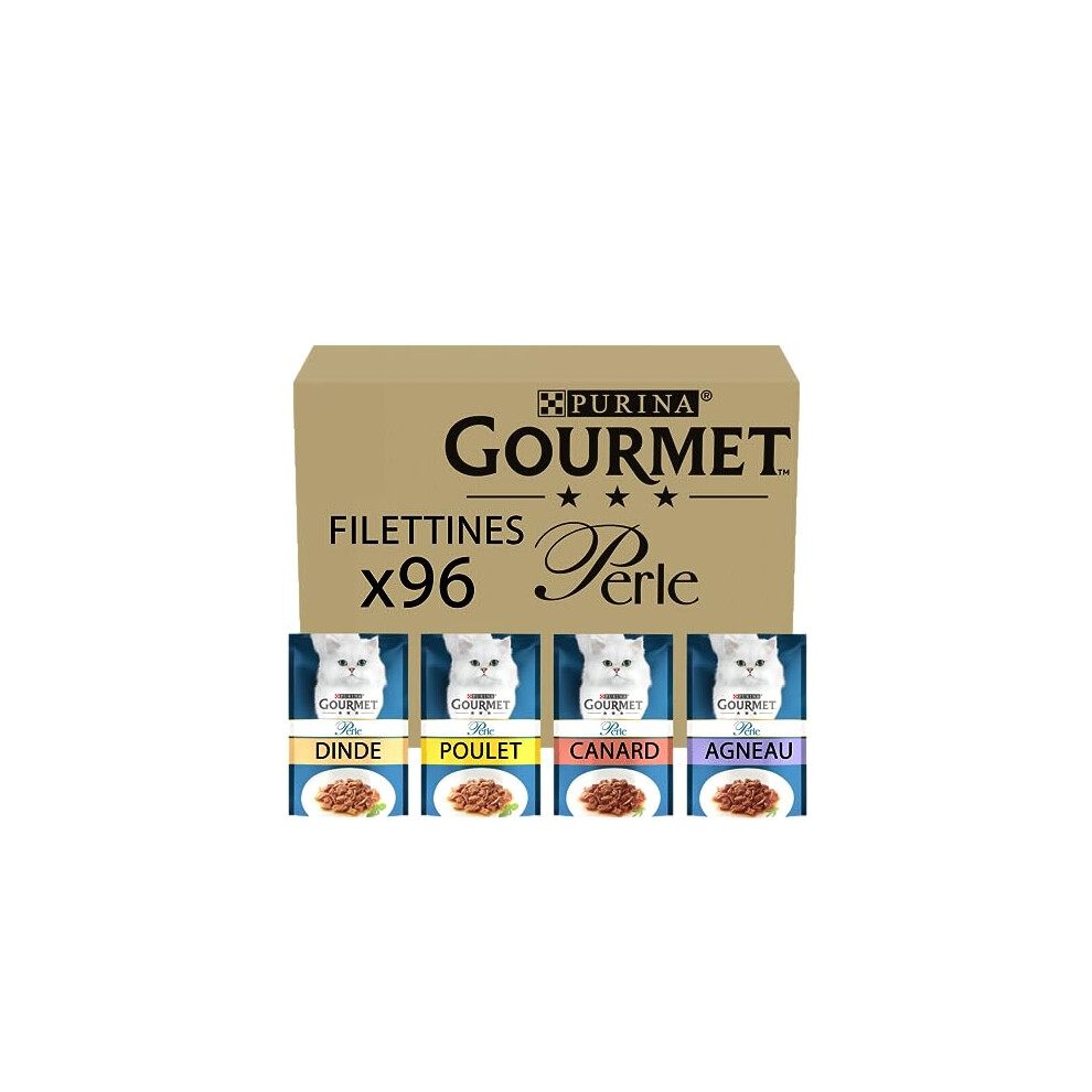 Gourmet Perle Adult Wet Cat Food Chef's Collection in Gravy with Duck, Lamb, Chicken, Turkey 96 x 85g Packs