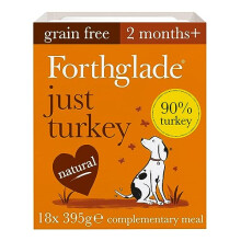 Forthglade Complementary Natural Wet Dog Food - Grain Free Just Turkey with vegetables (18 x 395g) Trays - 90% Turkey Dog Food for Puppy, Adult &