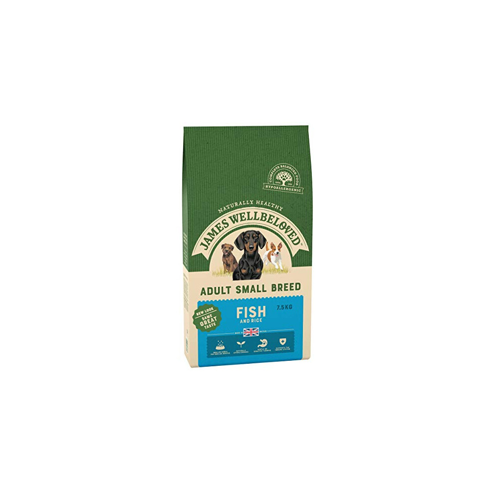 James Wellbeloved Complete Dry Adult Small Breed Dog Food Fish and Rice, 7.5 kg