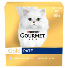 Gourmet Wet Cat Food Gold Pat? 8x85g (Multipack of 6) - Mix of Fish: Ocean Fish and Salmon, suitable for Senior Cats (7 years+) - Tinned Cat Food Wet