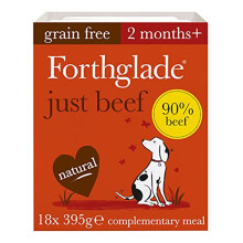 Forthglade Complementary Natural Wet Dog Food - Grain Free Just Beef with vegetables (18 x 395g) Trays - 90% Beef Dog Food for Puppy, Adult & Senior