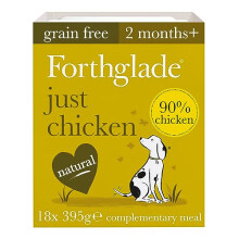 Forthglade Complementary Natural Wet Dog Food - Grain Free Just Chicken with vegetables (18 x 395g) Trays - 90% Chicken Dog Food for Puppy, Adult &