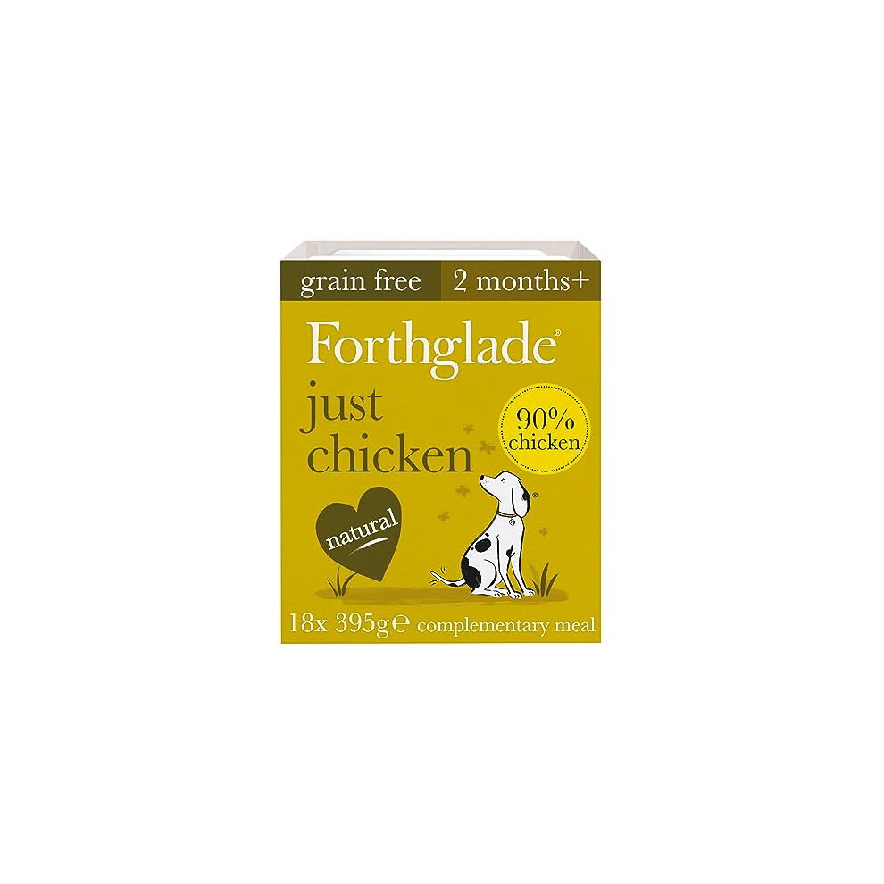 Forthglade Complementary Natural Wet Dog Food - Grain Free Just Chicken with vegetables (18 x 395g) Trays - 90% Chicken Dog Food for Puppy, Adult &