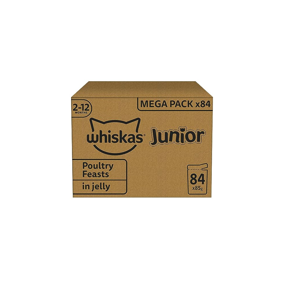 Whiskas Junior Poultry Selection in Jelly 84 Pouches, Wet Kitten & Cat Food, Selection of Chicken, Duck, Poultry & Turkey, Megapack (84 x 85 g)