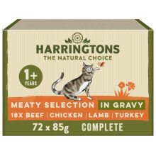 Harringtons Grain Free Meat Selection in Gravy Wet Cat Food 72x85g, Beef, Chicken, Lamb & Turkey