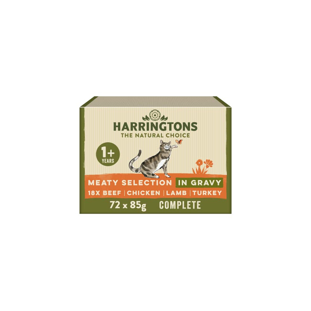 Harringtons Grain Free Meat Selection in Gravy Wet Cat Food 72x85g, Beef, Chicken, Lamb & Turkey