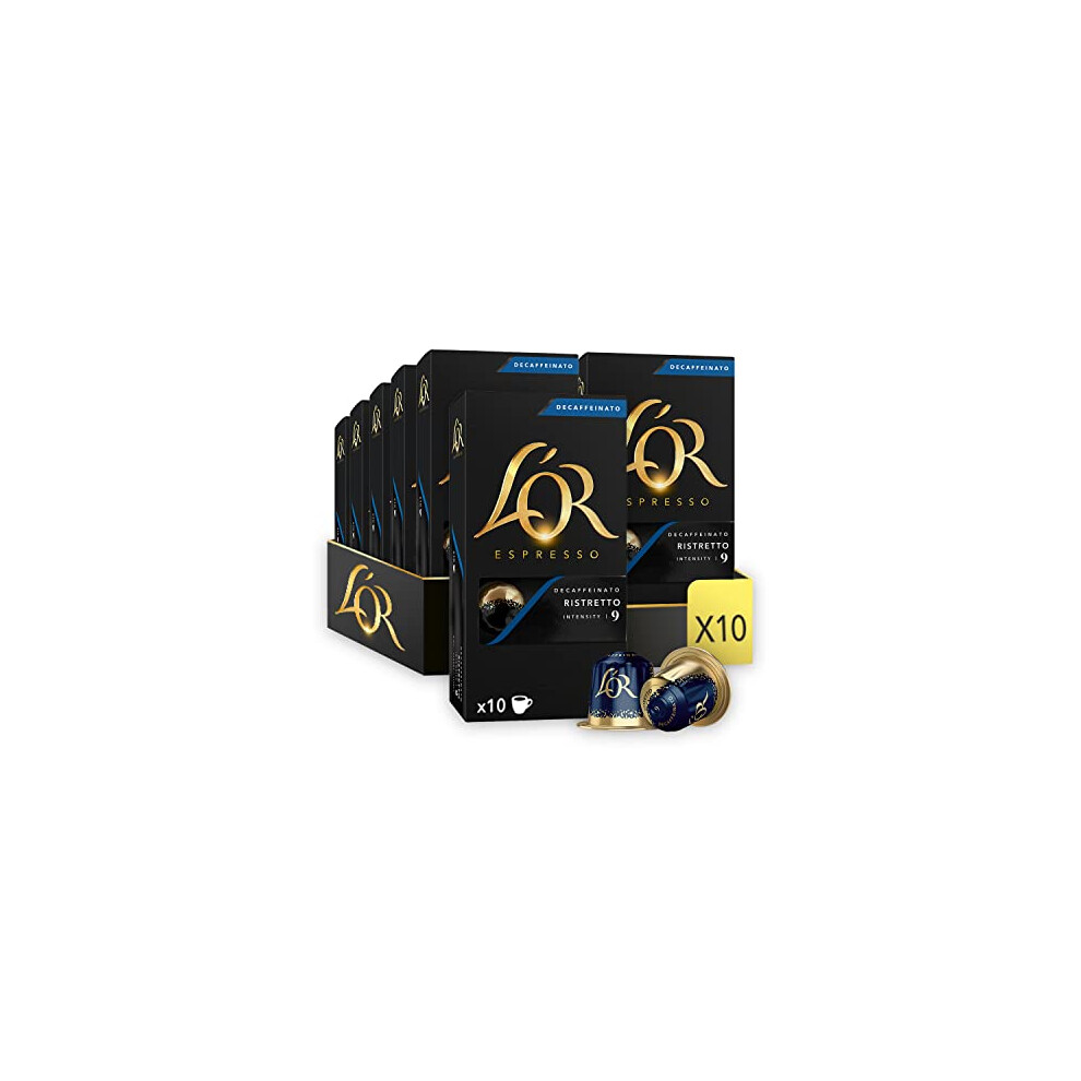L'or L?Or Espresso Coffee Ristretto Decaffeinato Intensity 9 ? Nespresso?* Compatible Aluminium Coffee Capsules - 10 Packs Of 10 Capsules (100 Drinks)