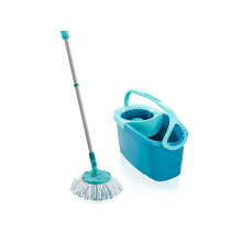 Leifheit Clean Twist Disc Mop Ergo Mop and Bucket, Floor Mop with Moisture-Controlled Spin Mop, Easy-Steer 360 Joint Microfibre Mop Head, 33cm Wide,