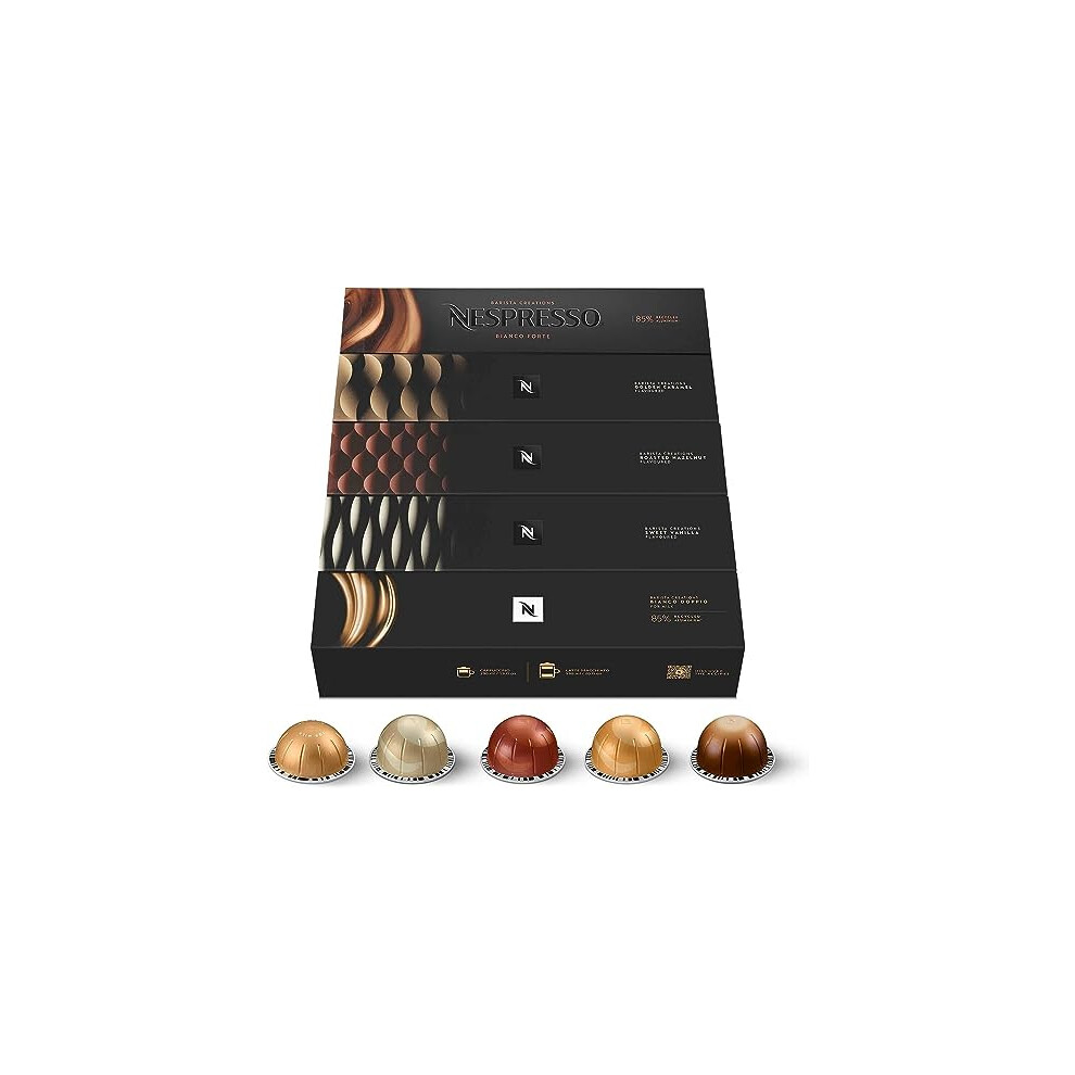 Nespresso Vertuo Barista Creations Assortment of 50 Capsules - 10x Vanilla Custard Pie, 10x Caramel Cookie, 10x Hazelino Muffin, 10x Bianco Leggero,