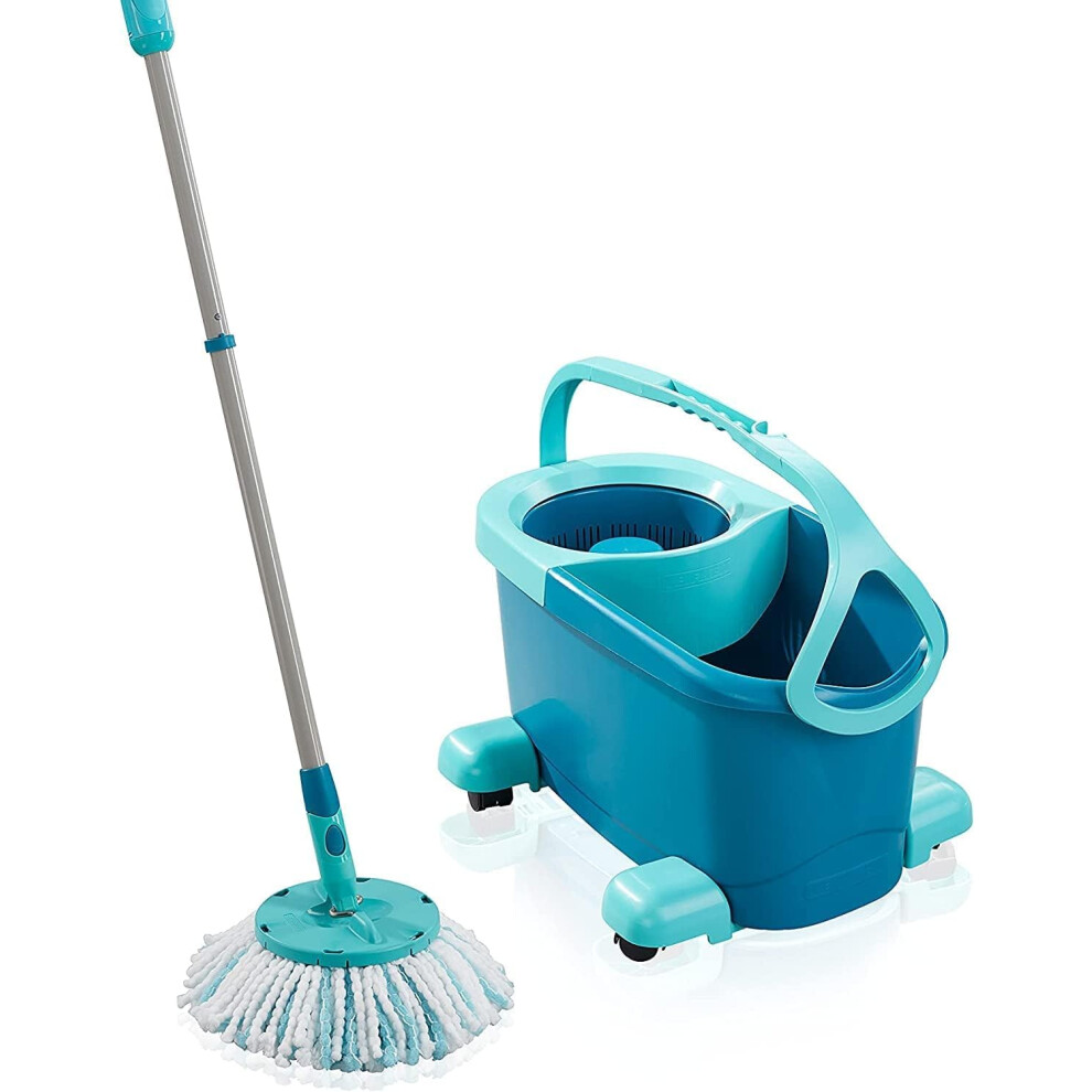 Leifheit Clean Twist Disc Mop Ergo Mobile Set, Moisture Controlled Spin, Wheeled Bucket, Faster Cleaning, Easy-Steer Micro Fibre 33cm Head with 360?