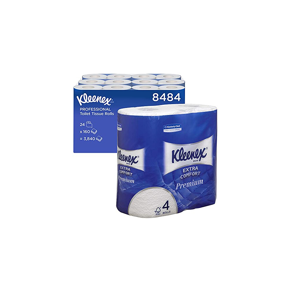 Kleenex Toilet Roll 8484 - 4 Ply Premium Toilet Paper - 24 Rolls x 160 White Toilet Tissue Sheets (3,840 sheets) , Pack of 24