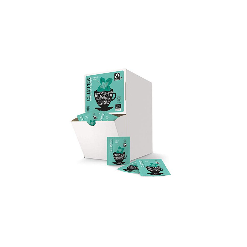 New Clipper Organic Peppermint Tea Bags | 250 Individually Wrapped Infusion Teabag Sachets | Bulk Buy For Home & Catering | Caffeine-Free Fairtrade Herbal 87193