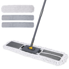 MASTERTOP Industrial Flat Mop, 80cm Large Commercial Dust Mop with Telescopic Mop Handle & 3 Reusable Washable Pads, Microfibre Mop for Warehouse,