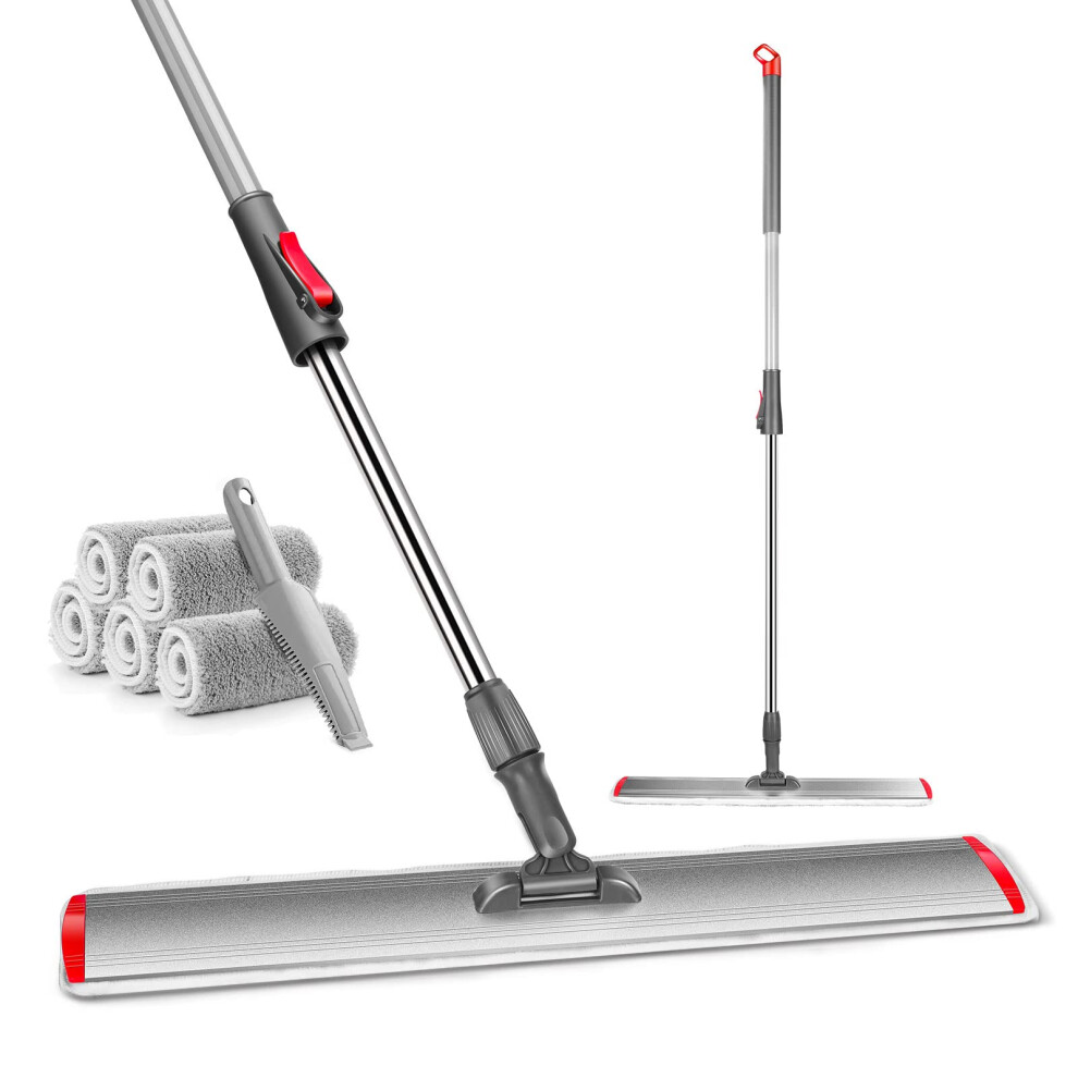 Myiosus Industrial Mop, 60cm Commerical Large Dust Mops for Hardwood Laminate Tile Floor Cleaning, Microfibre Flat Mop with 5 Reusable Pads & 137cm