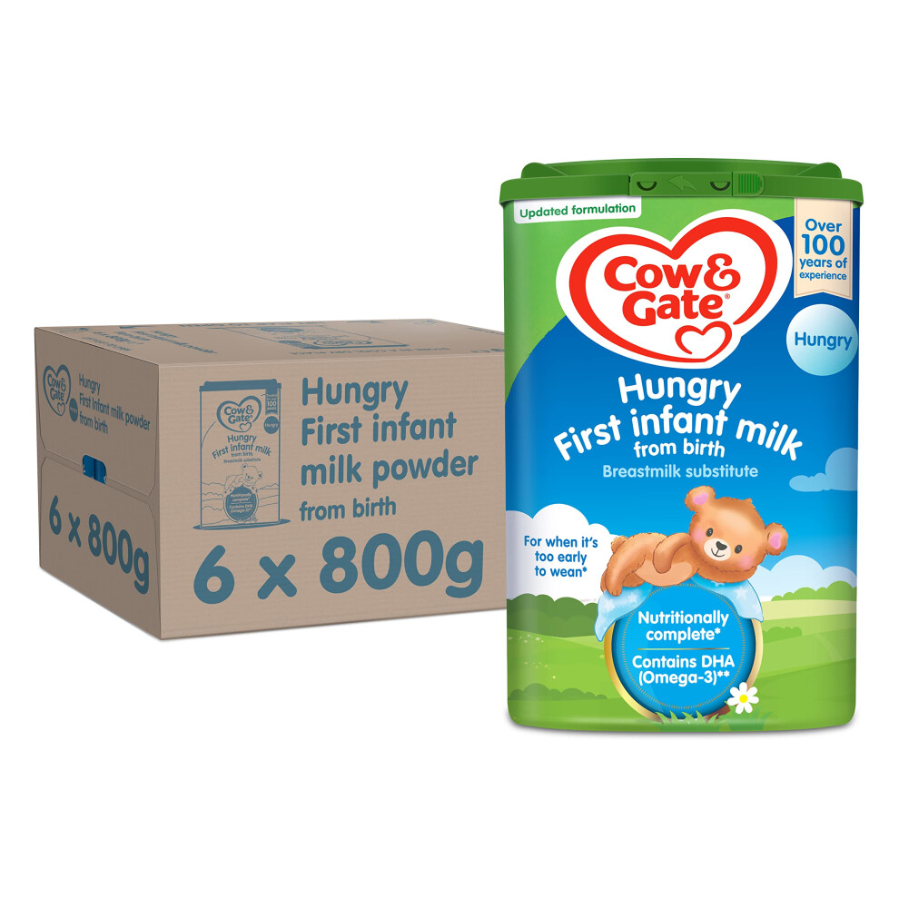 Cow & Gate Hungry Baby Milk Powder Formula, from Birth, 800g (Pack of 6)