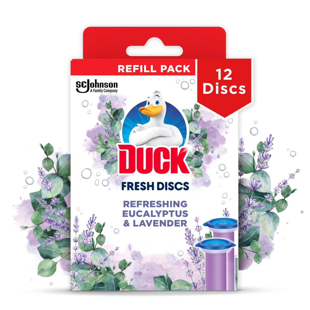 Duck Fresh Discs Toilet Cleaner Refills, Each Disc Lasts Up To 630 Flushes, Fights Stains That Harbour Germs, Eucalyptus & Lavender, Pack Of 5 (Each