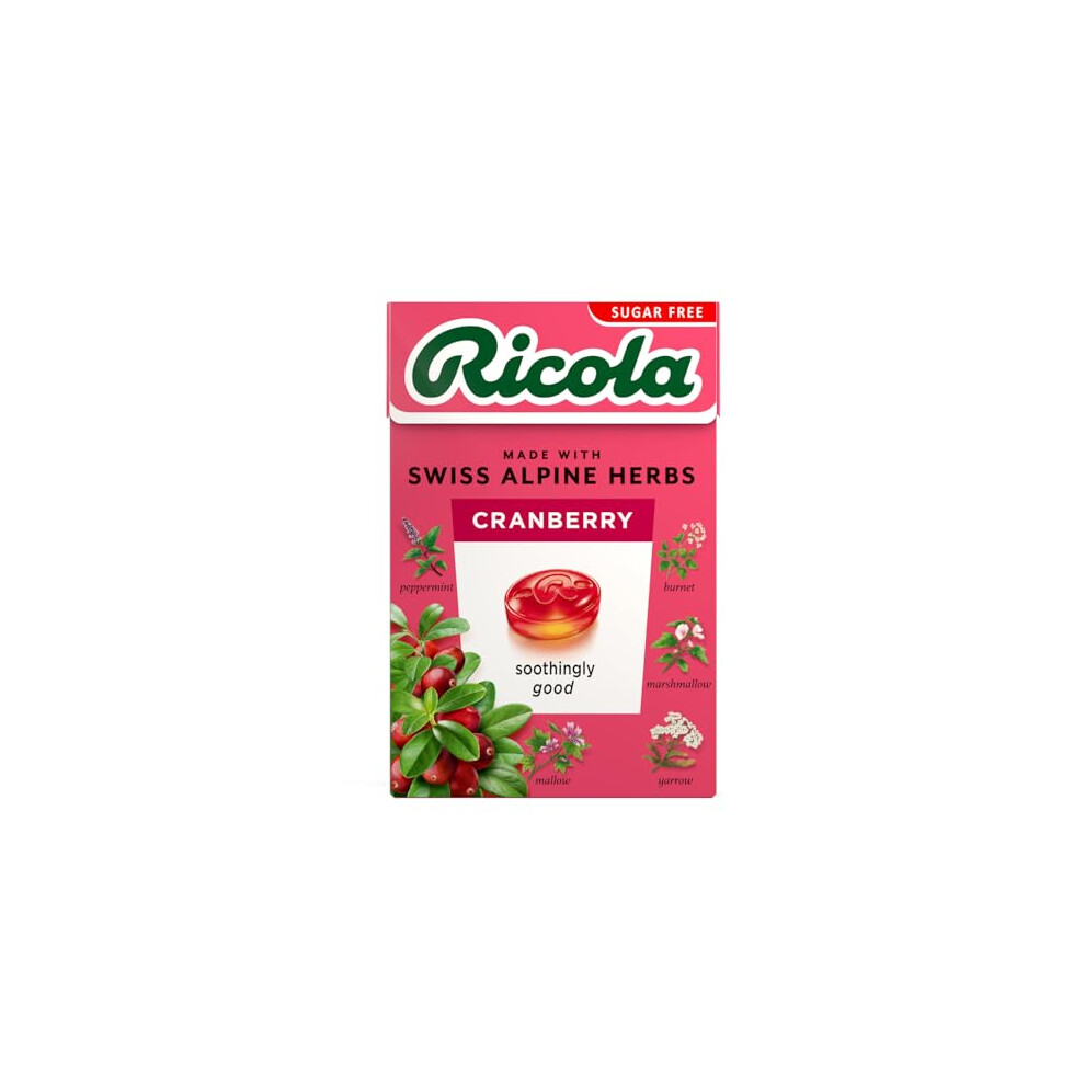 Ricola Cranberry Sugar Free Swiss Herbal Sweets, Herb Drops - Pack of 20 Boxes