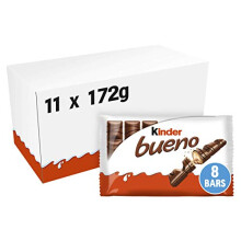 Kinder Bueno Wafer Twin Chocolate Bars, Bulk Chocolate Box, Gift Pack, Milk Chocolate Covered Wafer with Milky and Hazelnut Filling, Pack of 11 x 8