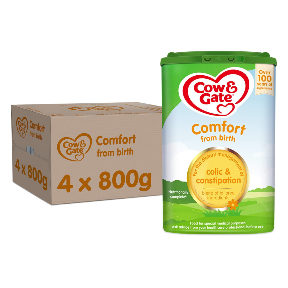 Cow & Gate Comfort Baby Milk Powder Formula, from Birth, 800 g (Pack of 4)