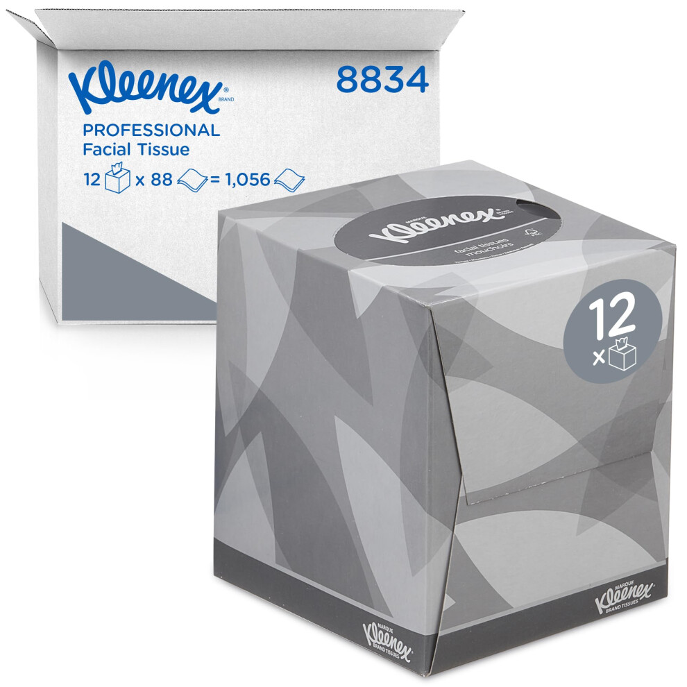 Kleenex facial tissue Box 8834 - soft, strong and absorbent - 12 x 88 (1056 facial tissues) white, 2-ply, fragrance-free