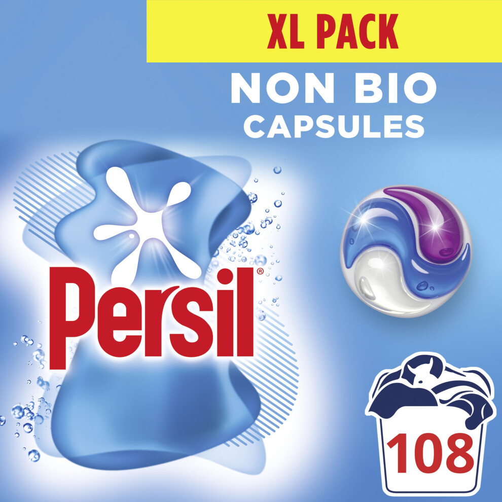 Persil Non Bio 3 in 1 Washing Capsules laundry capsules gentle next to sensitive skin for outstanding stain removal in quick & cold washes 108 washes