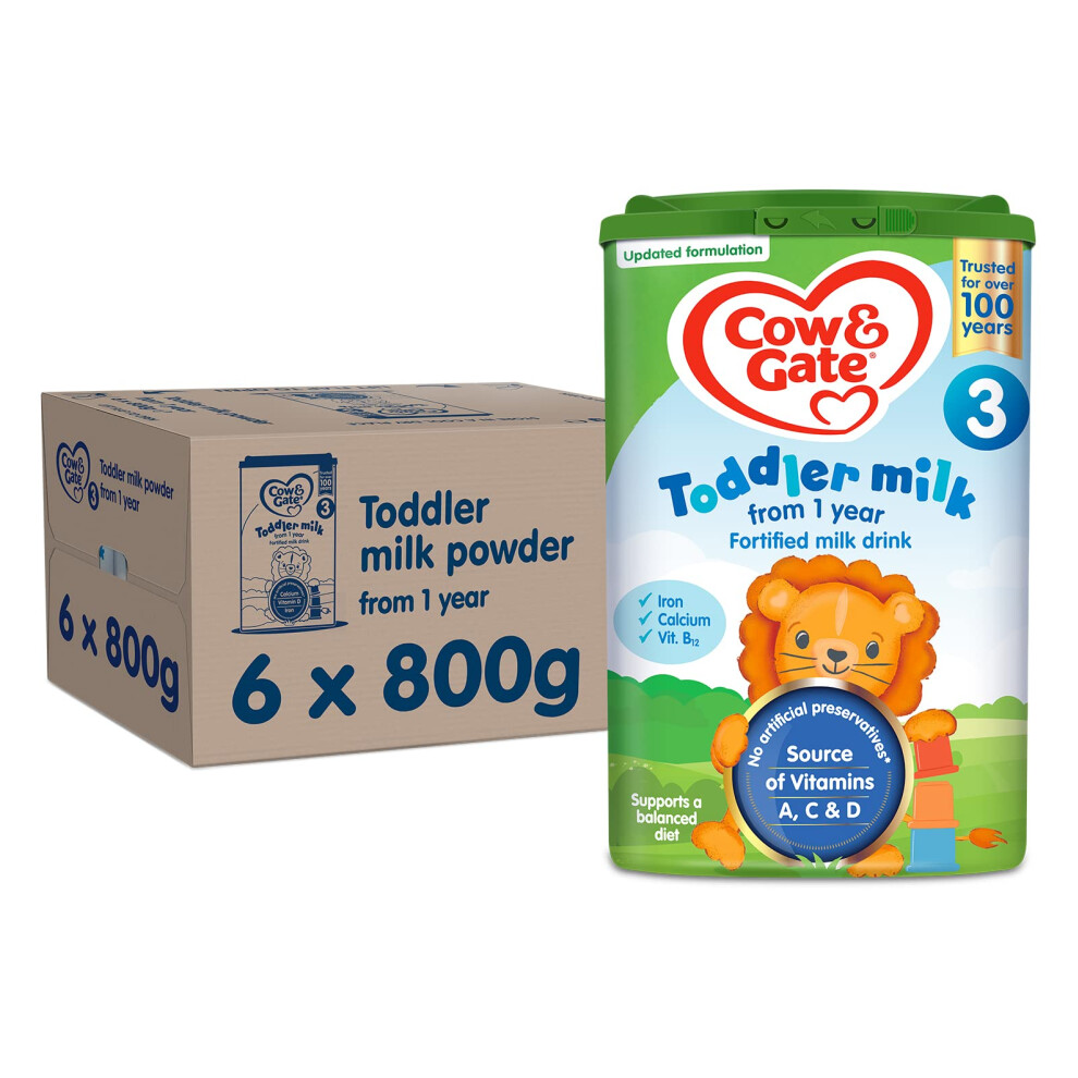 Cow & Gate 3 Toddler Baby Milk Powder Formula, 1-2 Years, 800 g (Pack of 6)