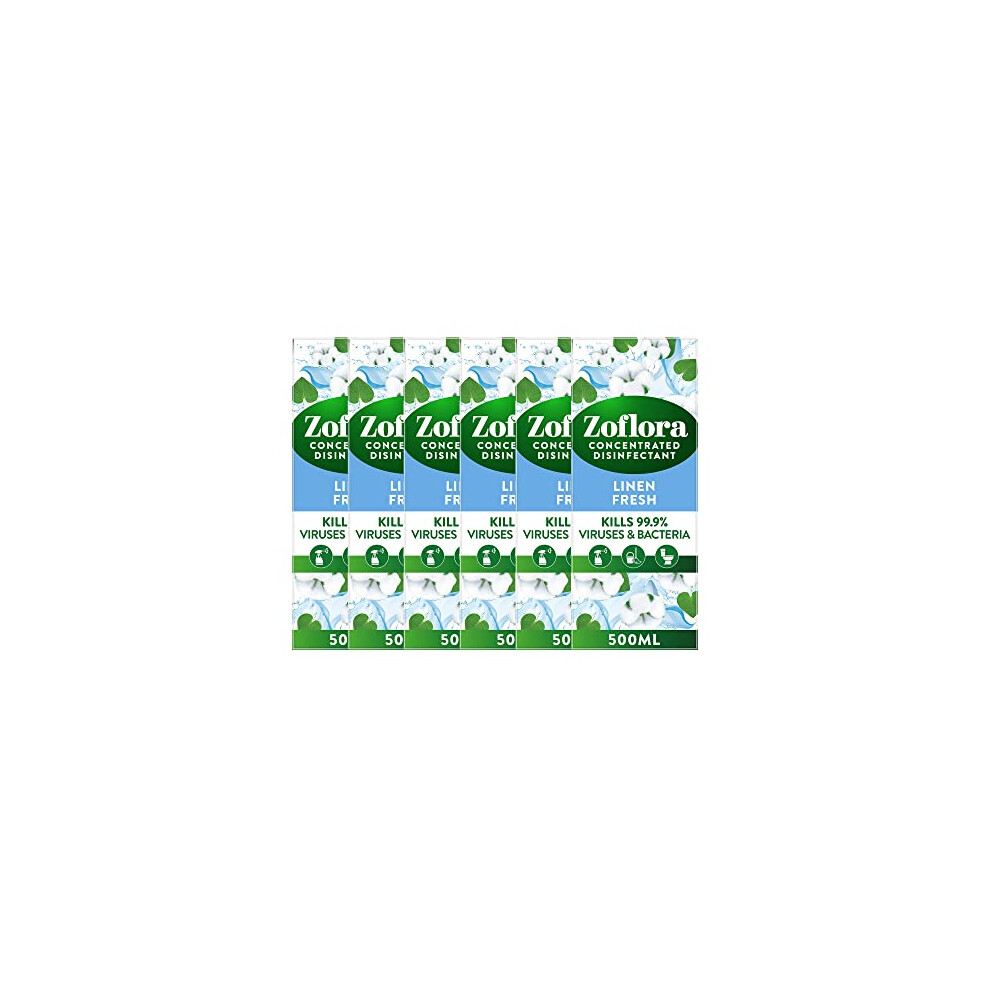 Zoflora Linen Fresh 6Pc X 500Ml, Concentrated 3-In-1 Multipurpose Disinfectant Kills 99.9% Of Bacteria & Viruses