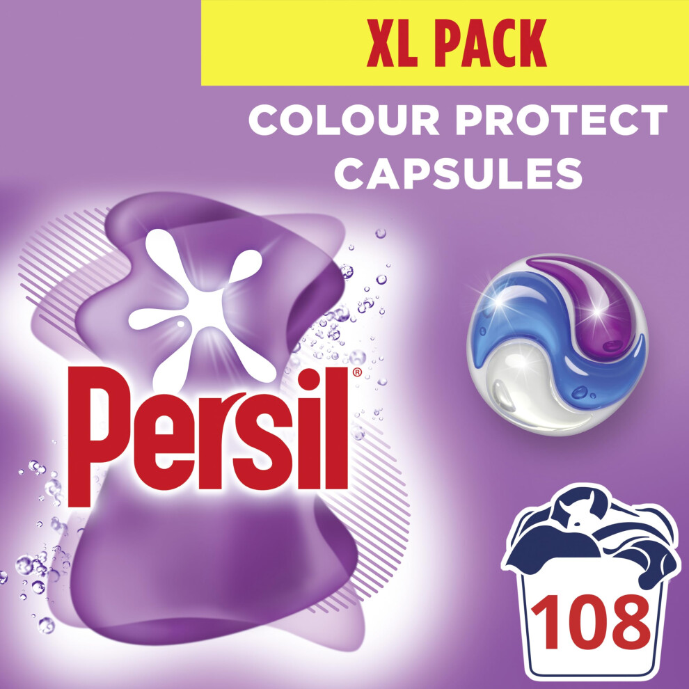 Persil Colour Protect 3 in 1 Washing Capsules keeps colours bright for outstanding stain removal in quick & cold washes 108 washes (3x 36)