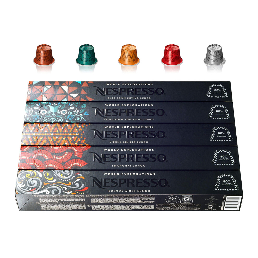 Nespresso World Explorations Pack: ENVIVO LUNGO, FORTISSIO LUNGO, LINIZIO LUNGO, SHANGHAI LUNGO, BUENOS AIRES LUNGO, 50 Capsule