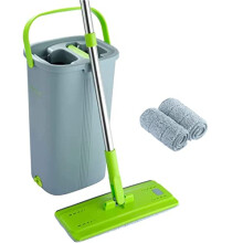 EasyGleam Mop and Bucket Set - Two-Chamber Cleaning Bucket for Wet and Dry Use - Reusable Microfibre Flat Mop with Stainless Steel Handle - 23x19x39